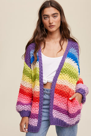 
            
                Load image into Gallery viewer, New Rainbow hand knit cardigan
            
        