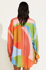VITAMIN A Playa Linen Boyfriend Shirt - Abstract Colorblock EcoLinen