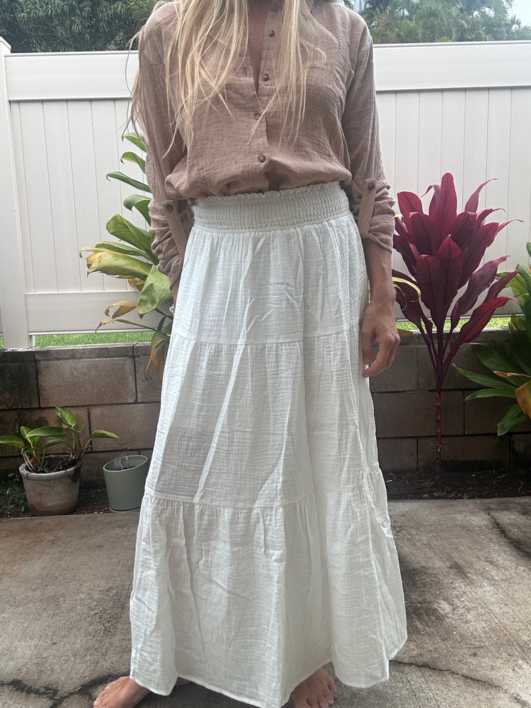 
            
                Load image into Gallery viewer, Coconut Grove crinkle gauze maxi skirt
            
        