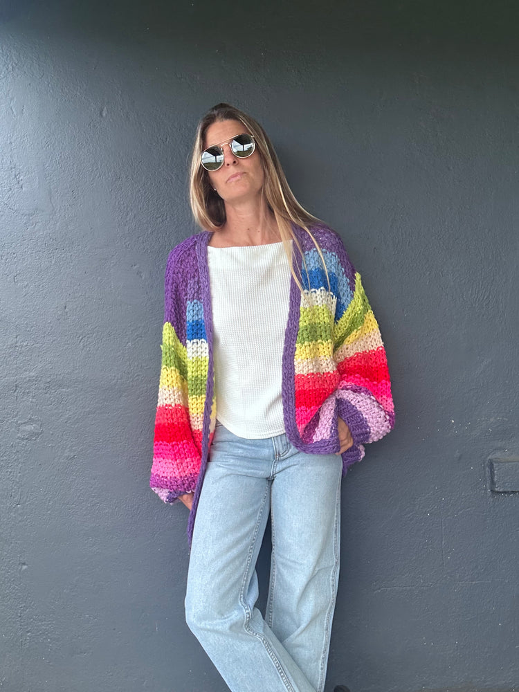 
            
                Load image into Gallery viewer, New Rainbow hand knit cardigan
            
        