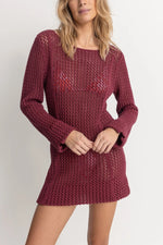 RHYTHM Seashell Crochet dress-Merlot