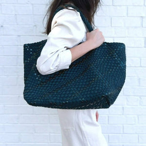 
            
                Load image into Gallery viewer, PARKER &amp;amp; HYDE Emerald Metallic Oversized woven tote
            
        