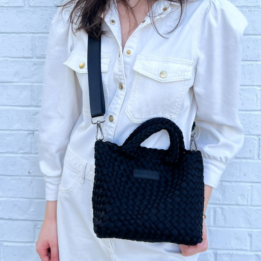 
            
                Load image into Gallery viewer, PARKER &amp;amp; HYDE Mini Woven tote bag-Black
            
        