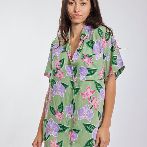 BENOA Aloha Shirt Dress- Garden Isle