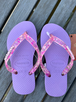
            
                Load image into Gallery viewer, HAVAIANAS Slim Log Metallic Girls Sandal-Purple Prism
            
        